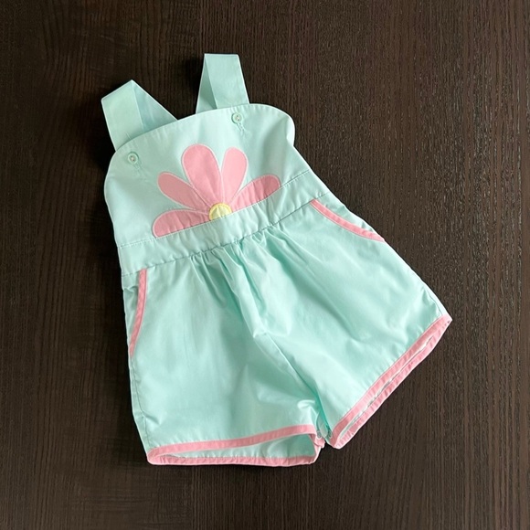 The Beaufort Bonnet Company Aqua Overalls with Pink Flower